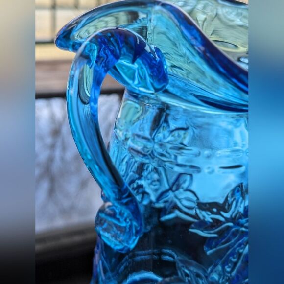 Vintage Ruffled Rim 6" Mini Pitcher/Creamer in Blue Grape Embossed Pattern - Picture 3 of 11